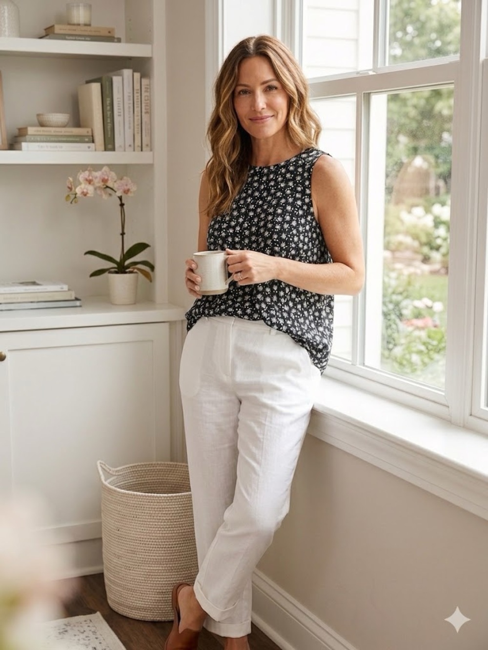 Black Gray White Floral Tank — Loft